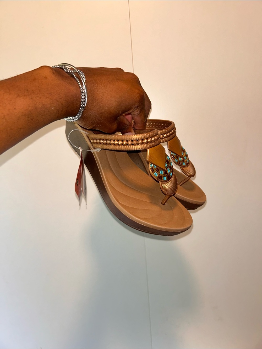 Women’s Tan Embellished Thong Sandals